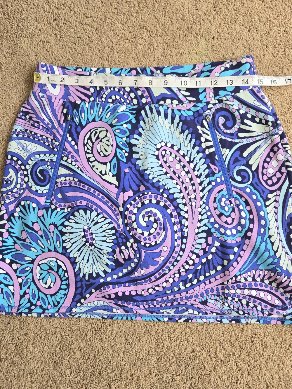 T by Talbots Women Paisley Skort Small Petite SP Blue Purple Zip Pockets Stretch - Picture 4 of 7